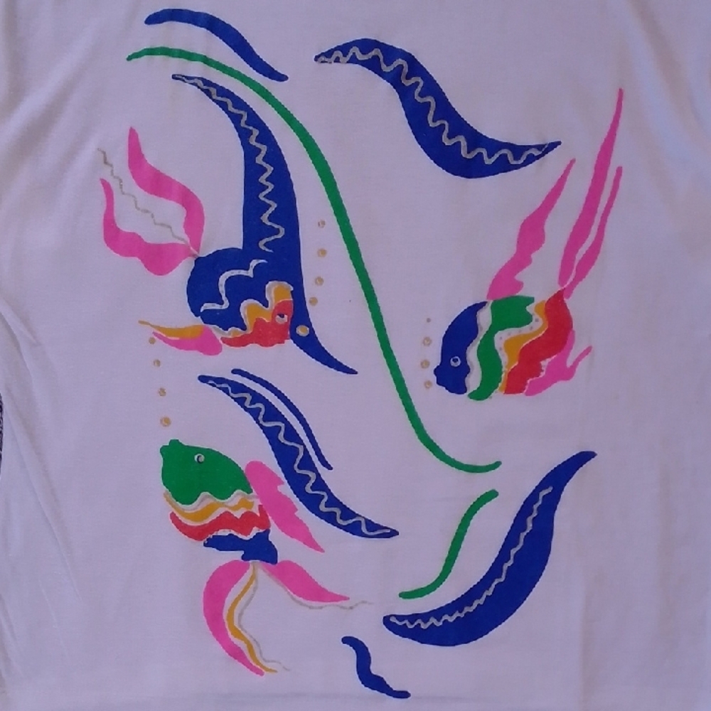Vintage 90s AVON Swimming COLOURFUL FISH SINGLE STITCH T-SHIRT - Picture 4 of 10